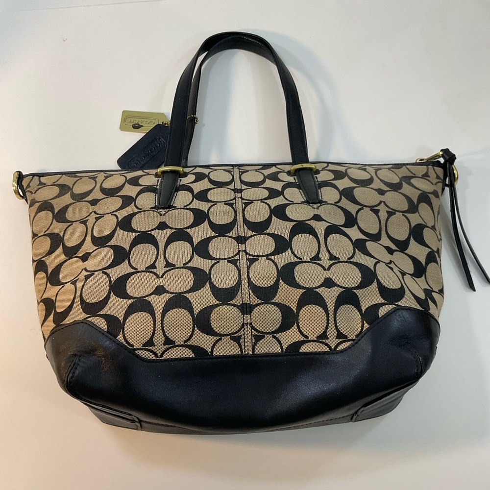 Coach Signature Canvas Tote in Khaki and Black
